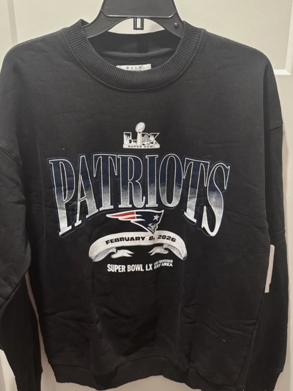 Women's WEAR by Erin Andrews Black New England Patriots Super Bowl LX Fleece Swe